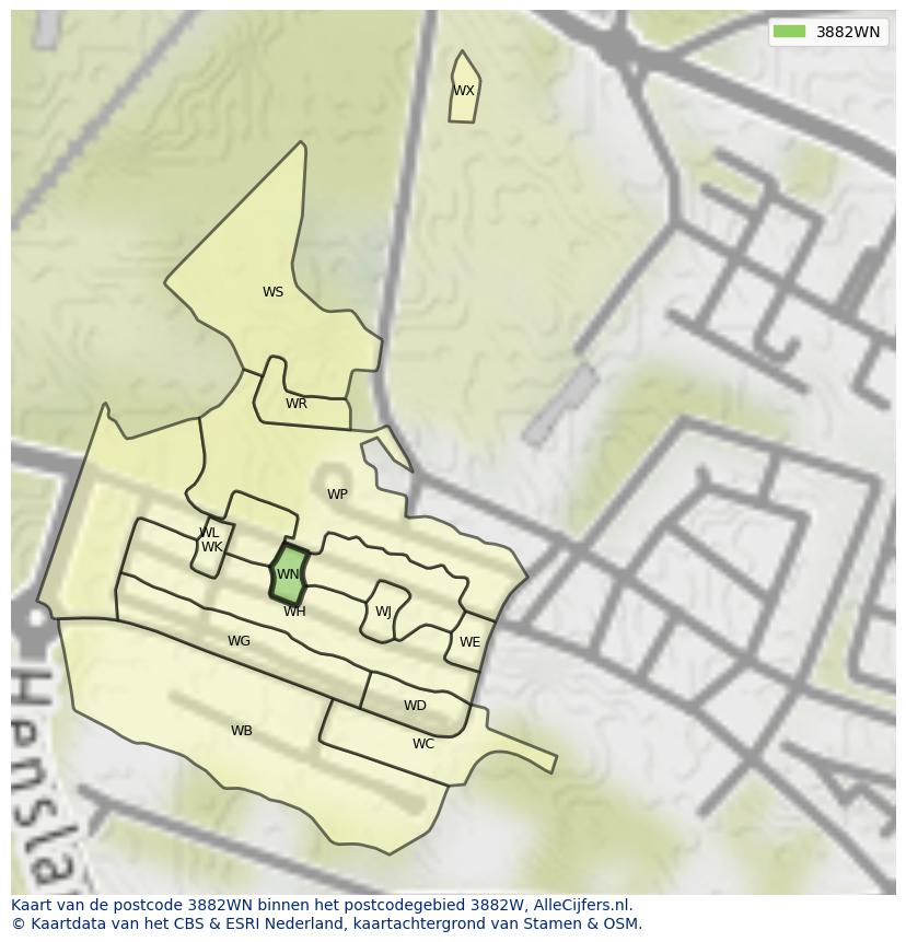 Afbeelding van het postcodegebied 3882 WN op de kaart.