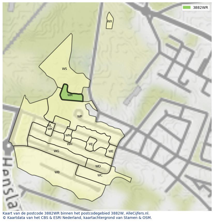 Afbeelding van het postcodegebied 3882 WR op de kaart.