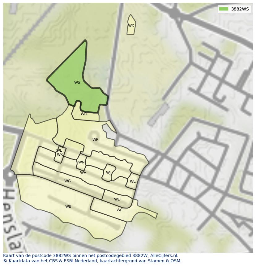 Afbeelding van het postcodegebied 3882 WS op de kaart.