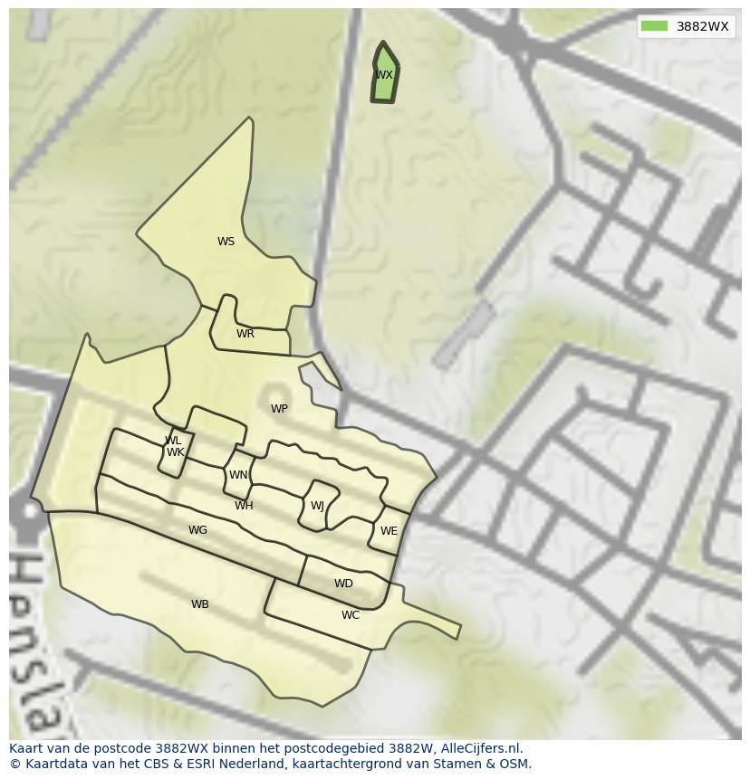 Afbeelding van het postcodegebied 3882 WX op de kaart.