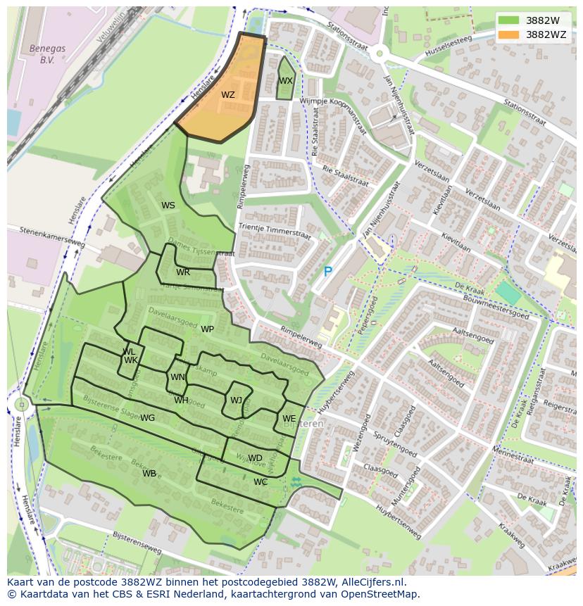 Afbeelding van het postcodegebied 3882 WZ op de kaart.
