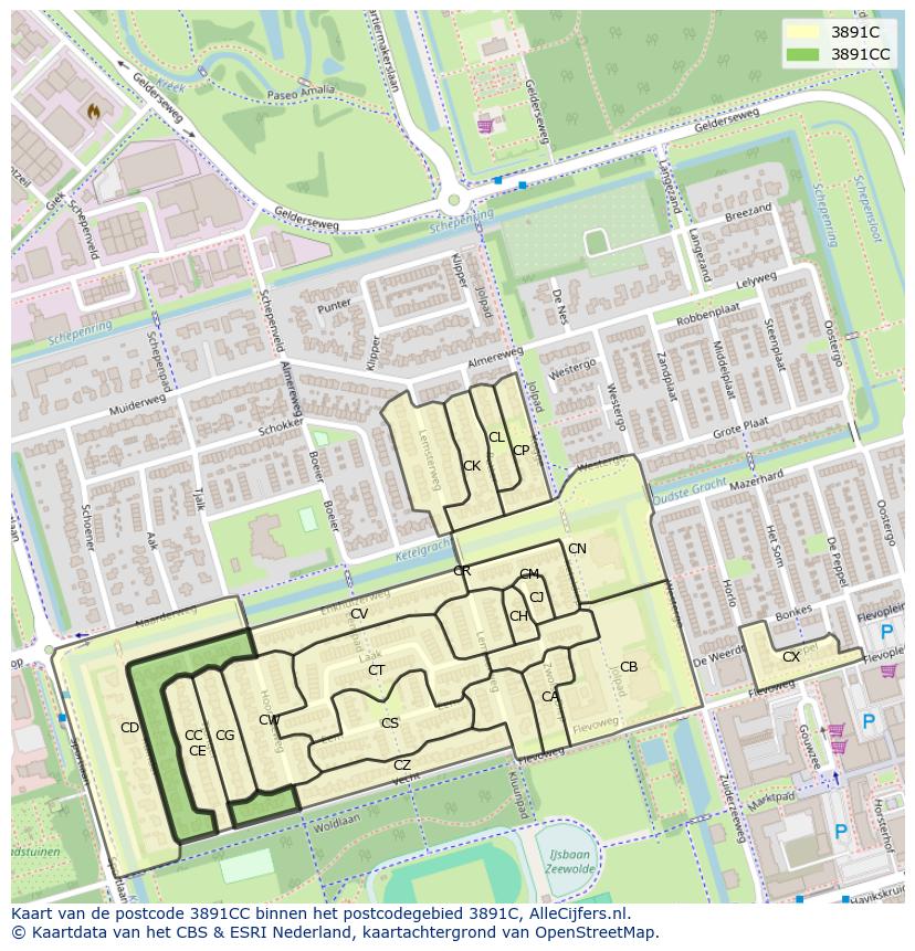 Afbeelding van het postcodegebied 3891 CC op de kaart.