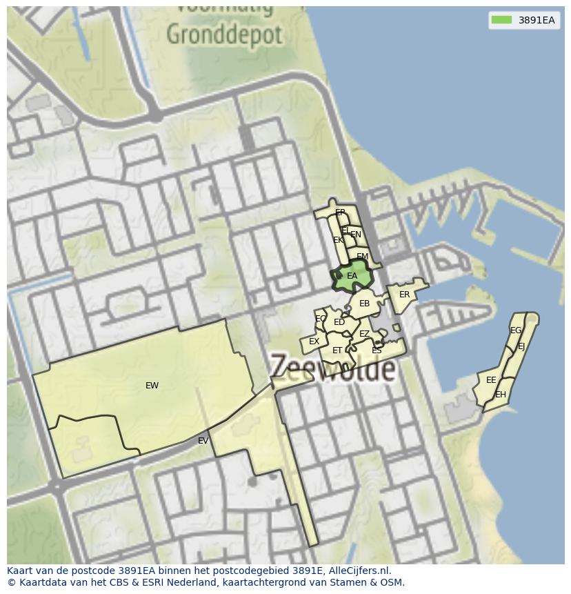 Afbeelding van het postcodegebied 3891 EA op de kaart.