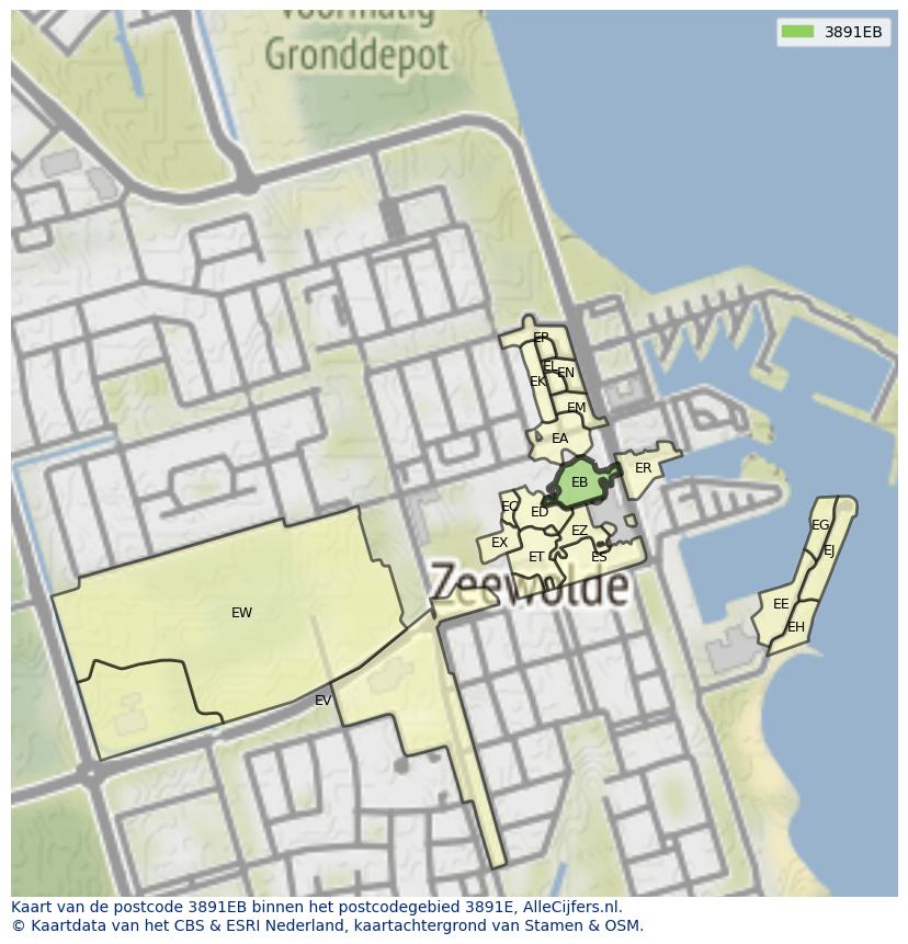 Afbeelding van het postcodegebied 3891 EB op de kaart.