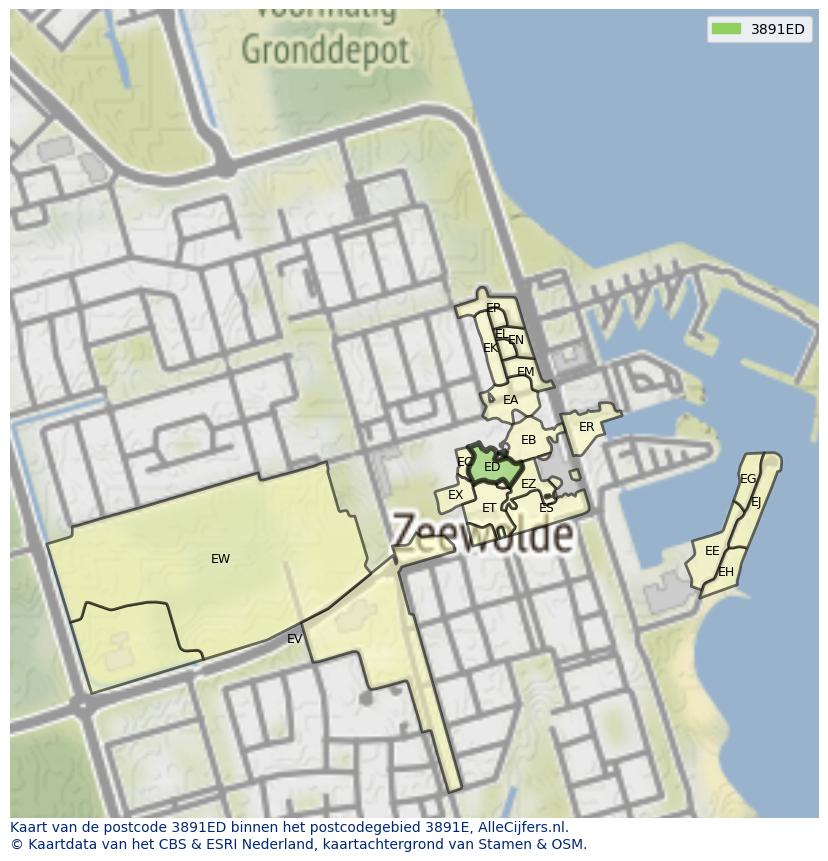 Afbeelding van het postcodegebied 3891 ED op de kaart.