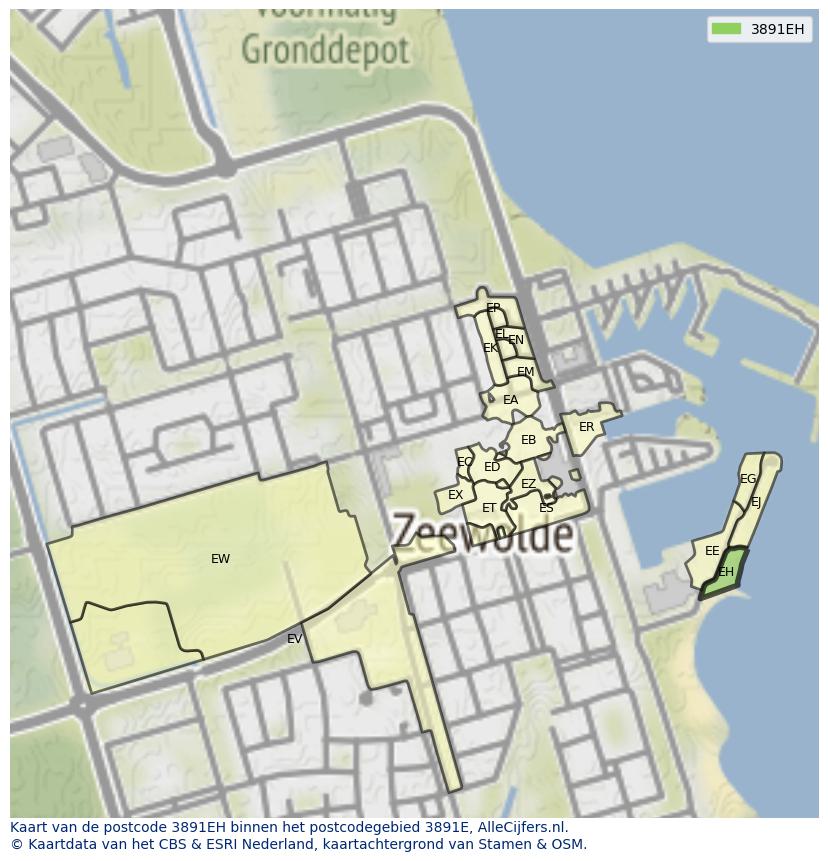 Afbeelding van het postcodegebied 3891 EH op de kaart.