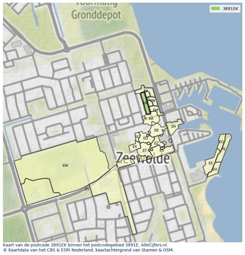 Afbeelding van het postcodegebied 3891 EK op de kaart.