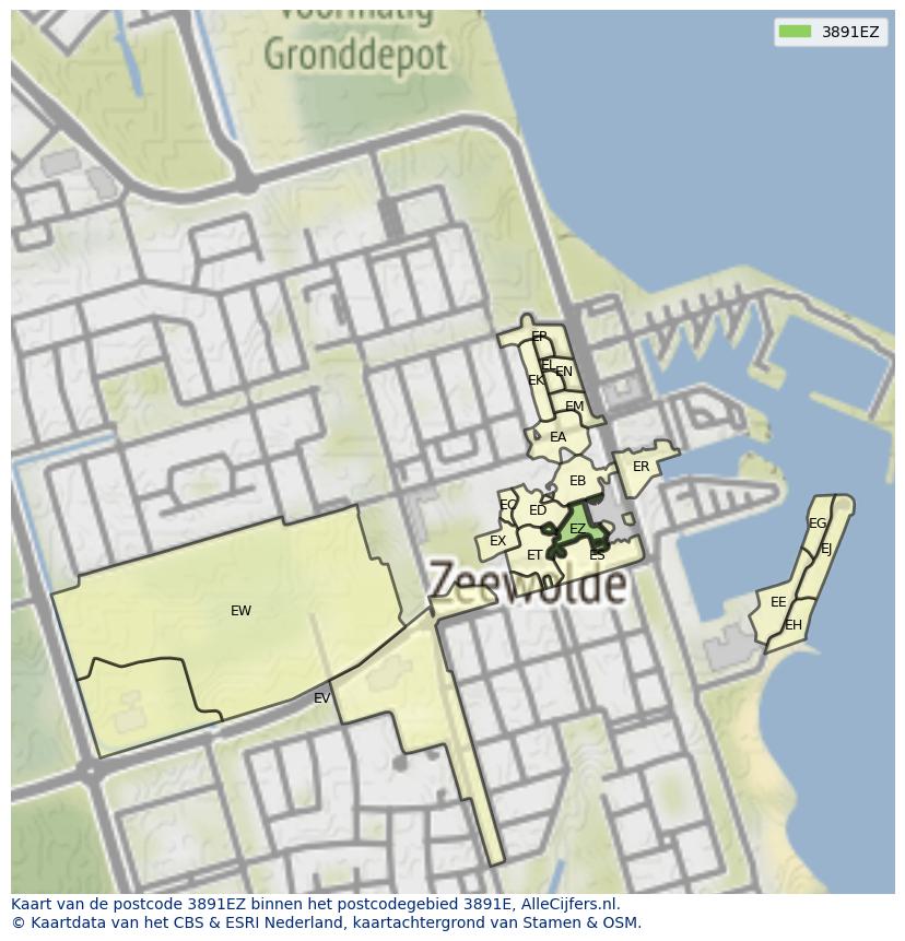 Afbeelding van het postcodegebied 3891 EZ op de kaart.
