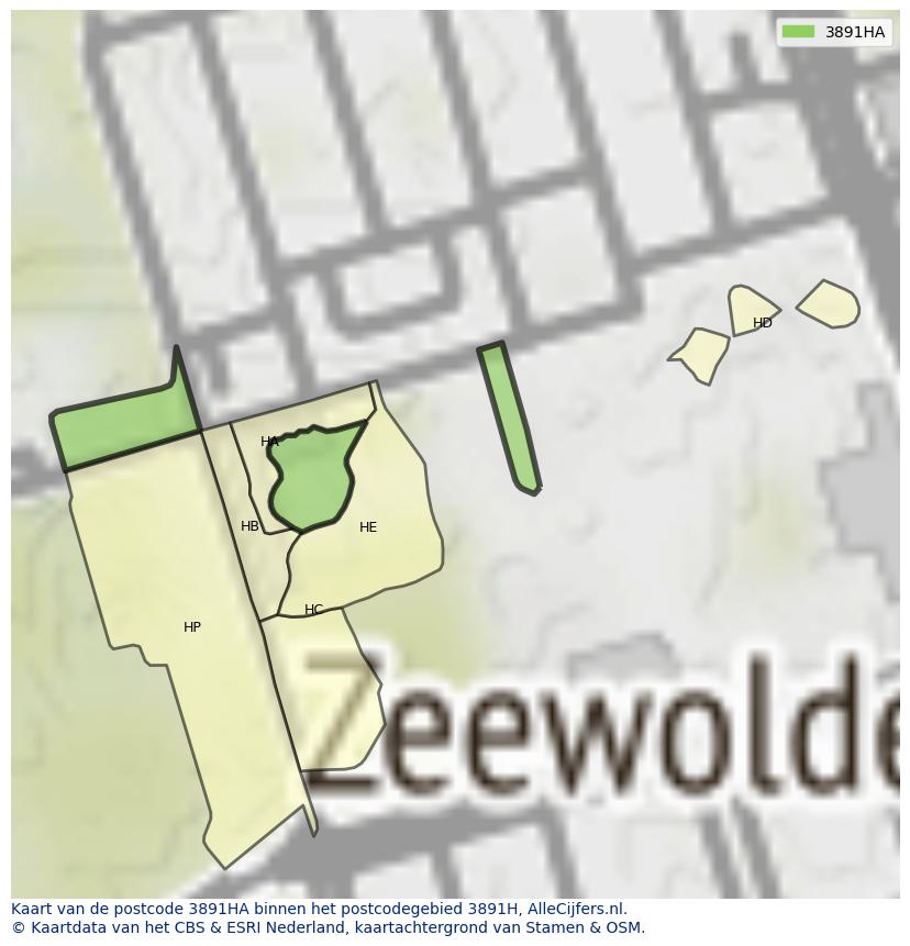 Afbeelding van het postcodegebied 3891 HA op de kaart.