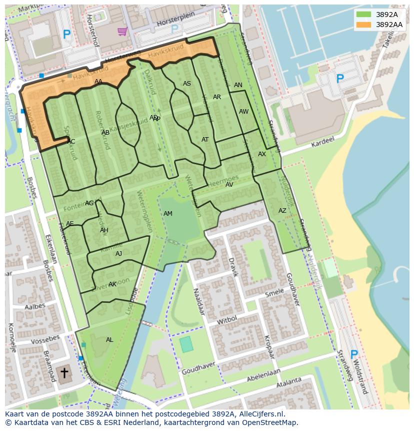 Afbeelding van het postcodegebied 3892 AA op de kaart.