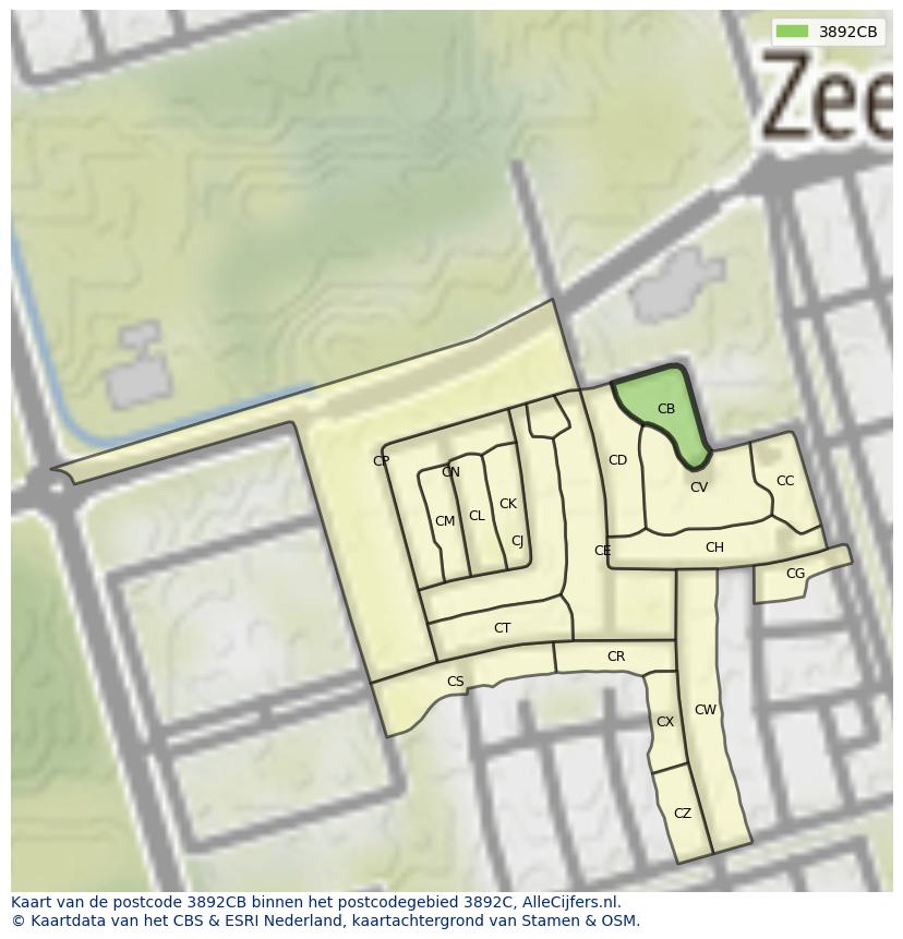 Afbeelding van het postcodegebied 3892 CB op de kaart.