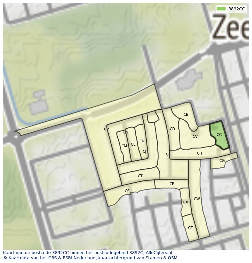 Afbeelding van het postcodegebied 3892 CC op de kaart.