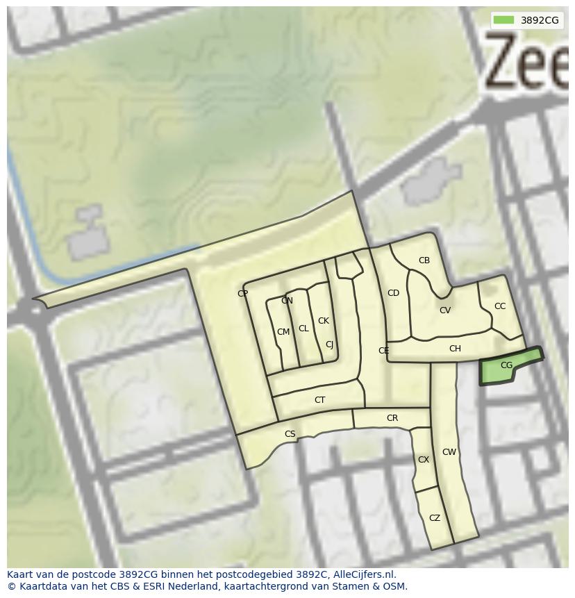 Afbeelding van het postcodegebied 3892 CG op de kaart.