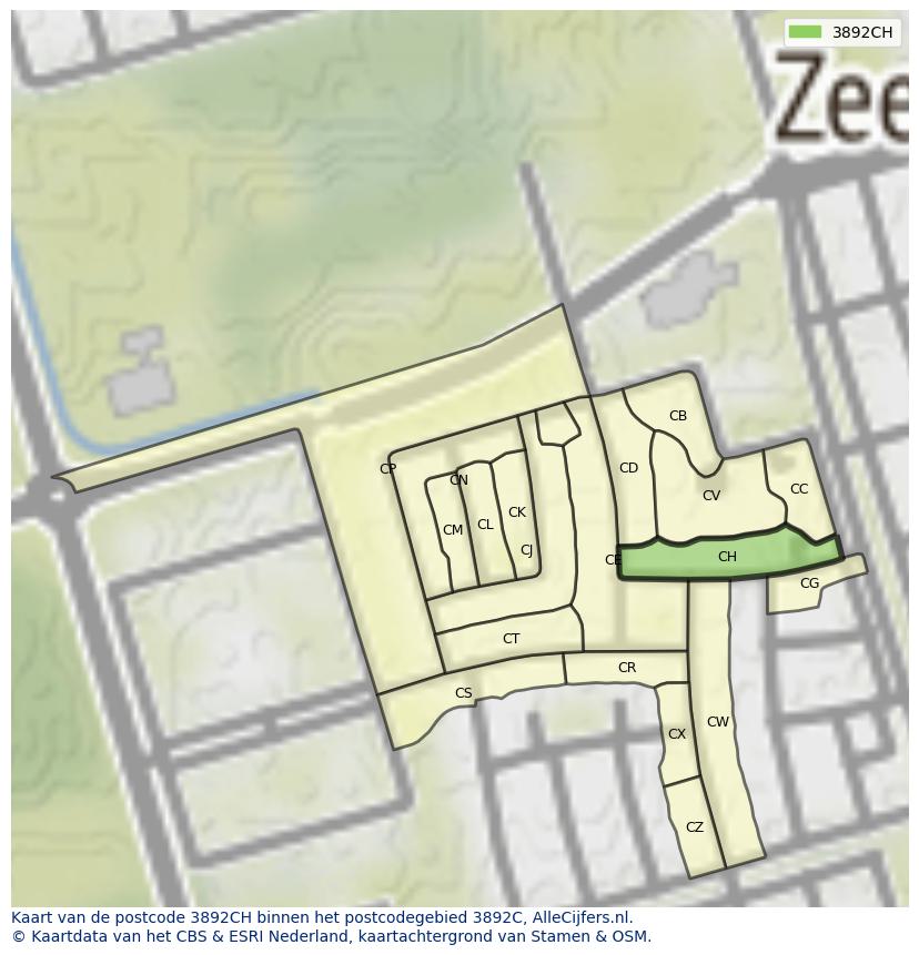 Afbeelding van het postcodegebied 3892 CH op de kaart.
