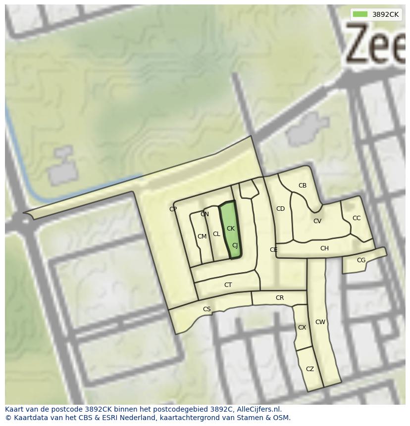 Afbeelding van het postcodegebied 3892 CK op de kaart.