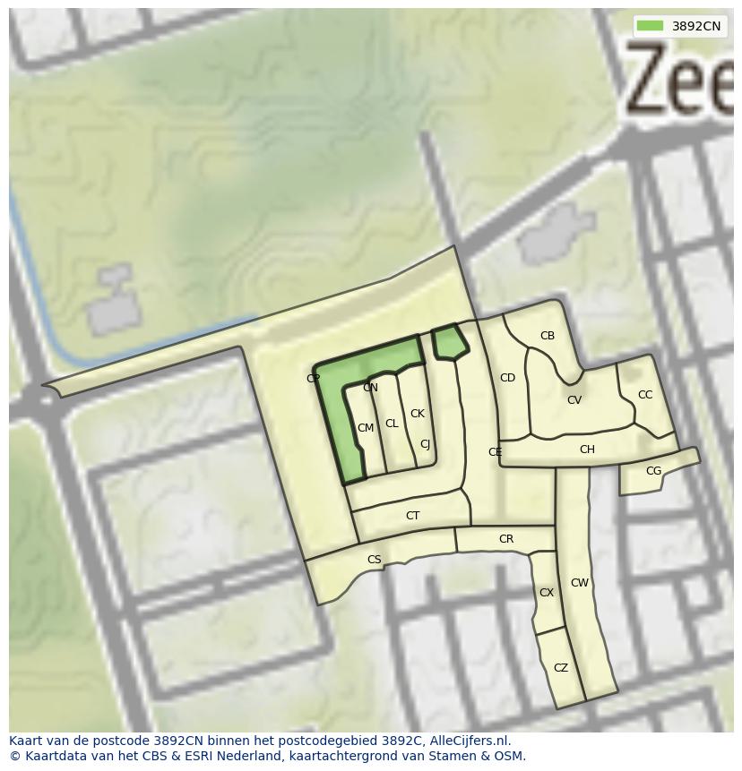 Afbeelding van het postcodegebied 3892 CN op de kaart.