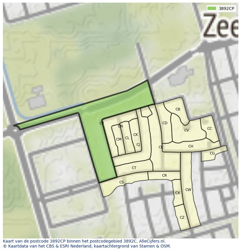 Afbeelding van het postcodegebied 3892 CP op de kaart.