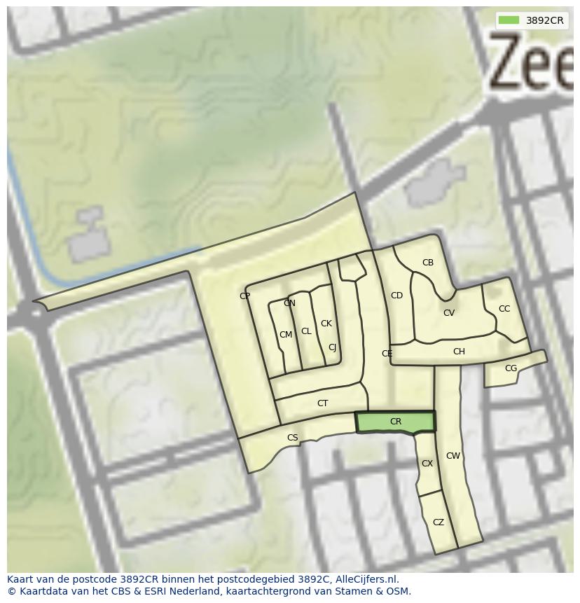 Afbeelding van het postcodegebied 3892 CR op de kaart.