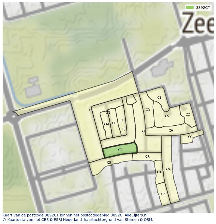 Afbeelding van het postcodegebied 3892 CT op de kaart.