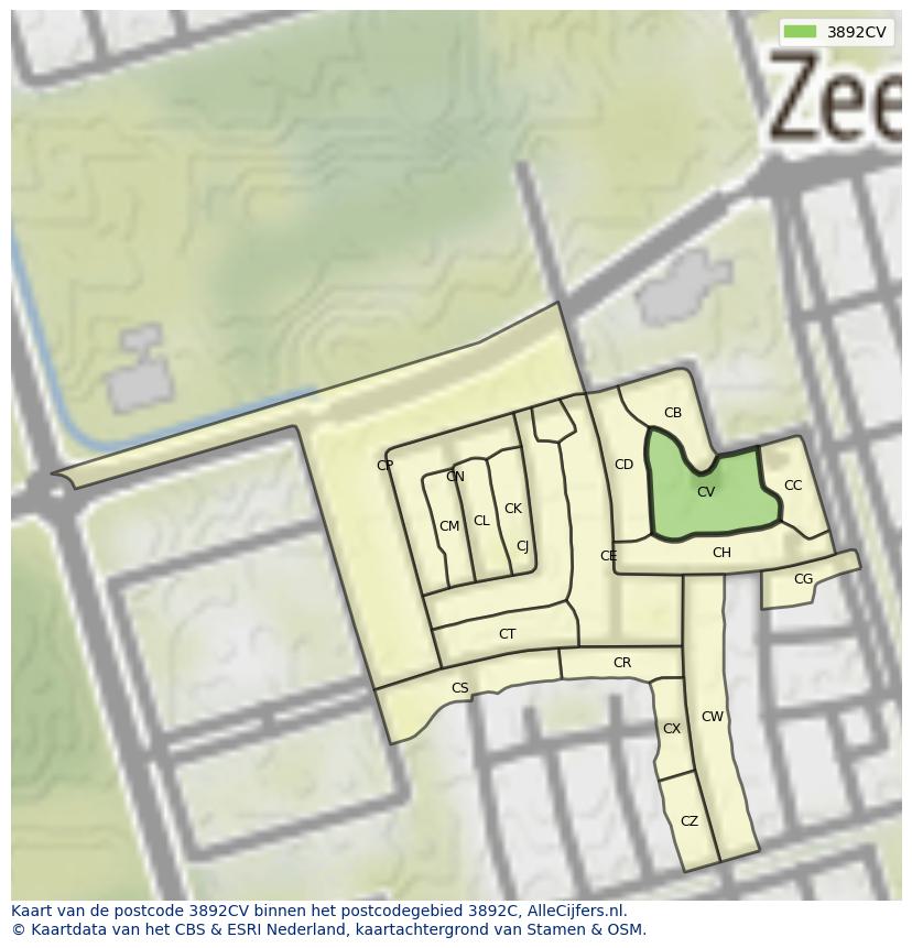 Afbeelding van het postcodegebied 3892 CV op de kaart.