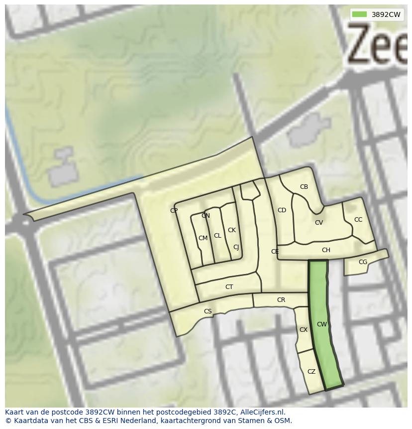 Afbeelding van het postcodegebied 3892 CW op de kaart.
