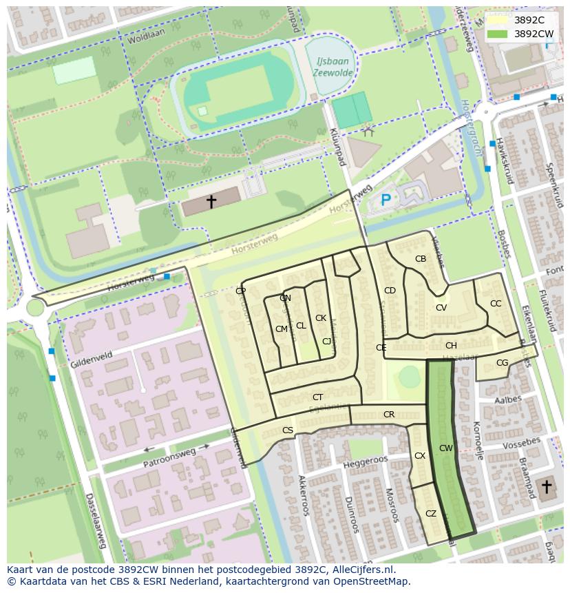 Afbeelding van het postcodegebied 3892 CW op de kaart.
