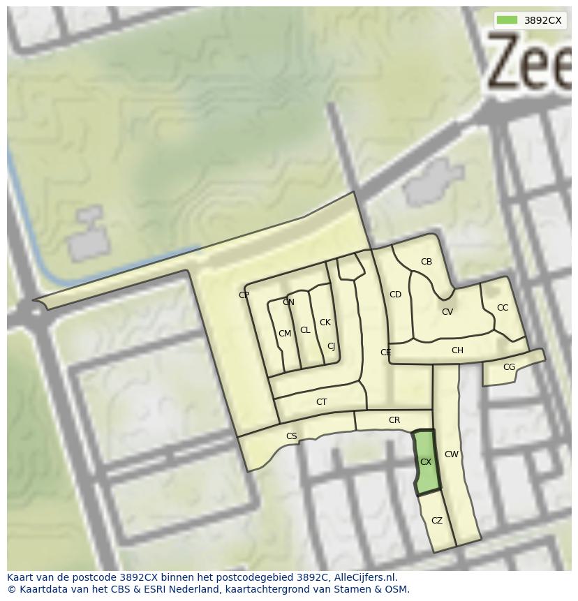 Afbeelding van het postcodegebied 3892 CX op de kaart.
