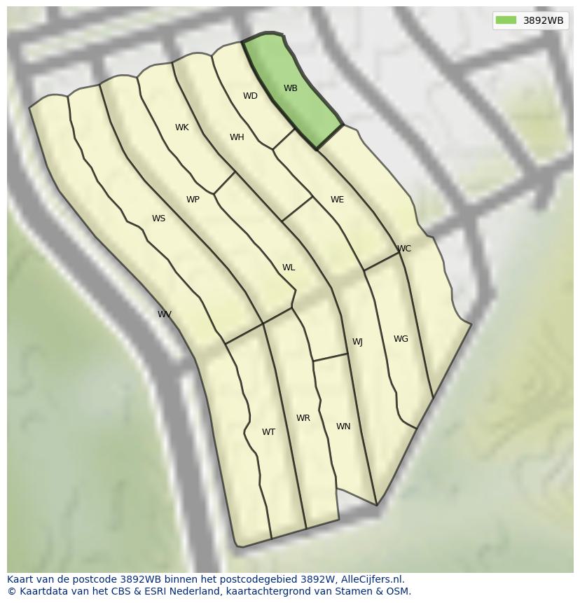 Afbeelding van het postcodegebied 3892 WB op de kaart.