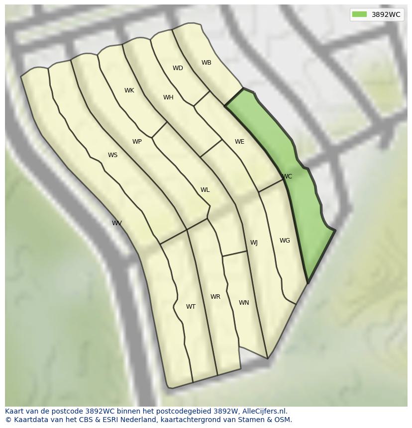 Afbeelding van het postcodegebied 3892 WC op de kaart.