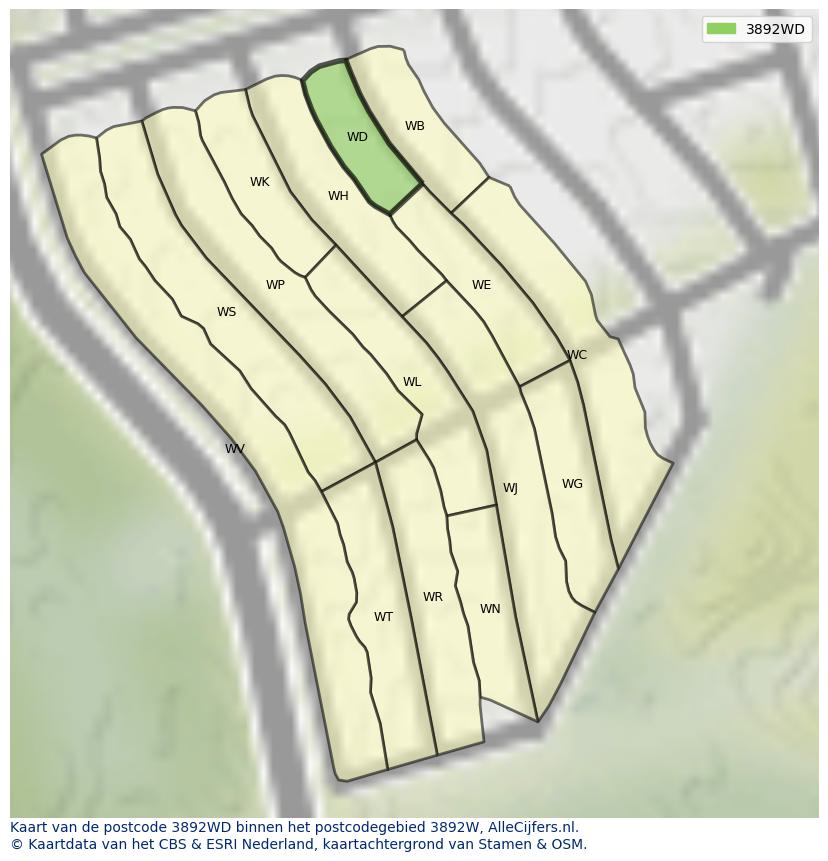 Afbeelding van het postcodegebied 3892 WD op de kaart.