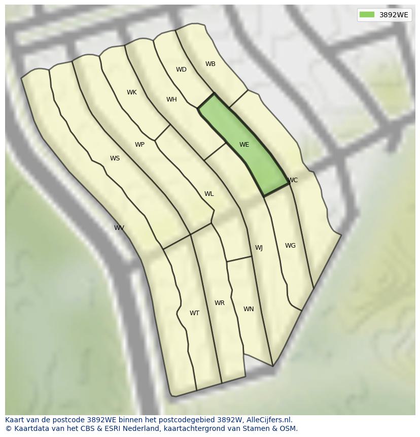 Afbeelding van het postcodegebied 3892 WE op de kaart.