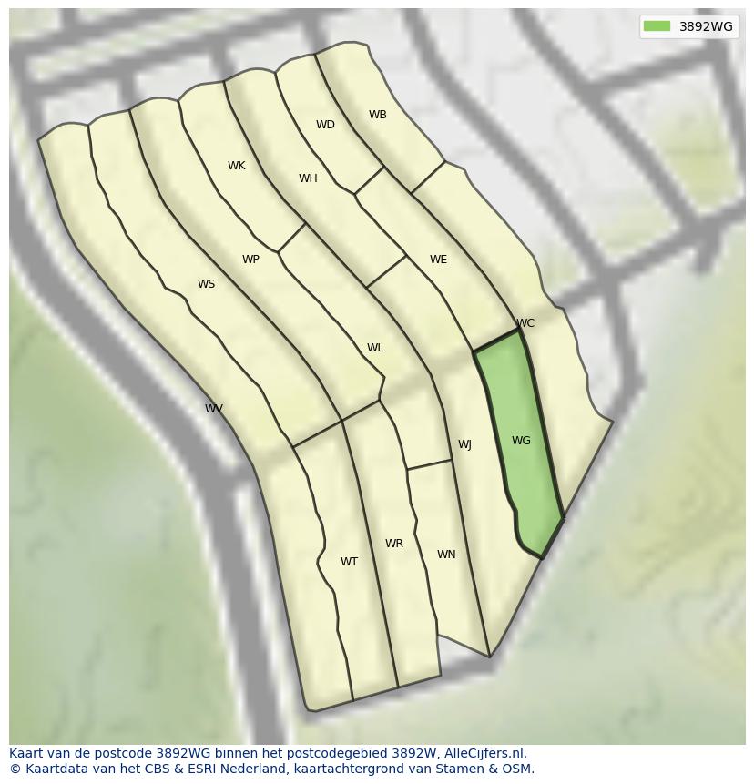Afbeelding van het postcodegebied 3892 WG op de kaart.