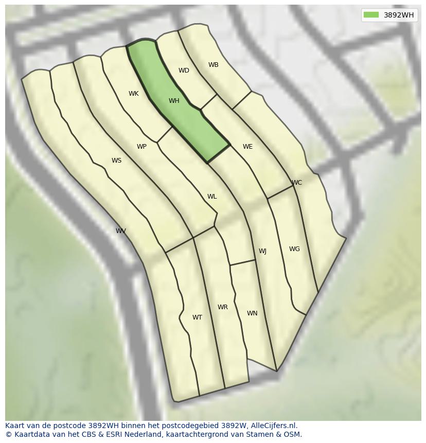 Afbeelding van het postcodegebied 3892 WH op de kaart.