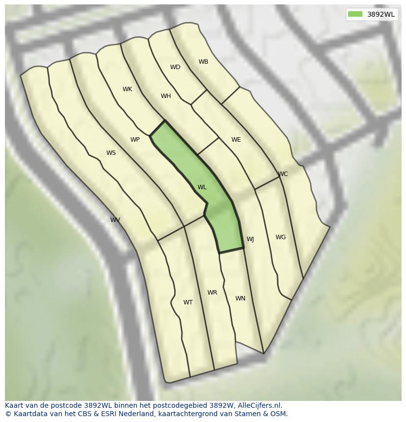Afbeelding van het postcodegebied 3892 WL op de kaart.