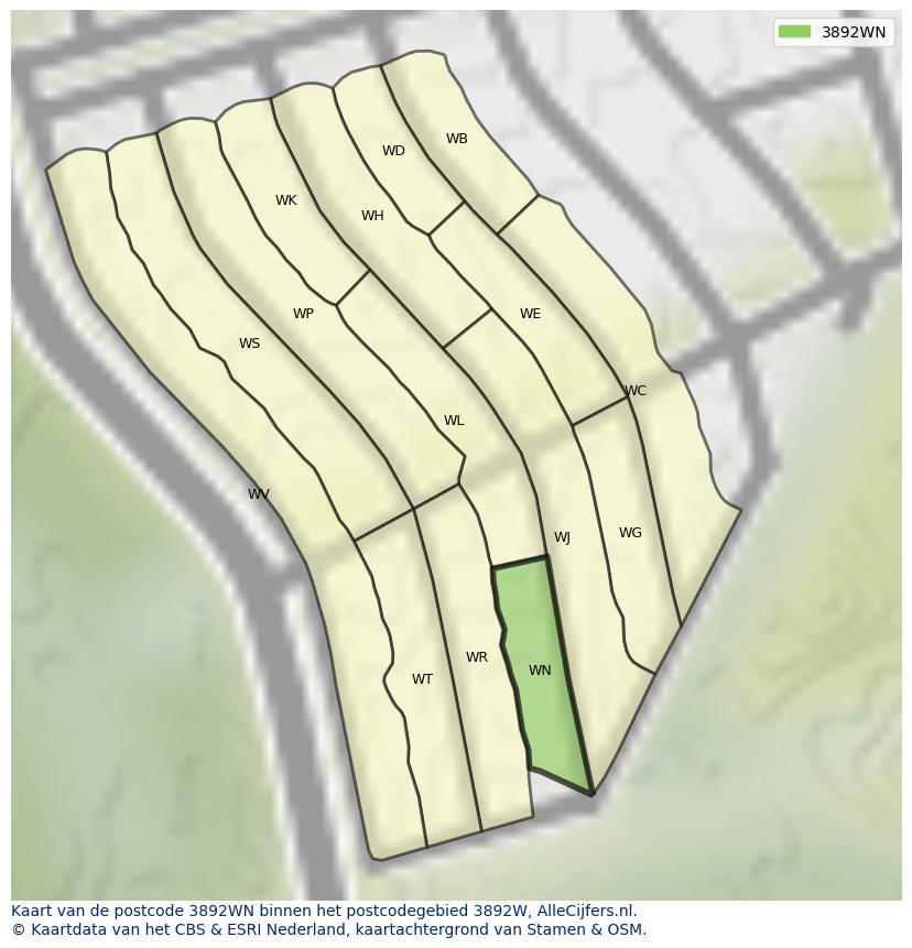 Afbeelding van het postcodegebied 3892 WN op de kaart.