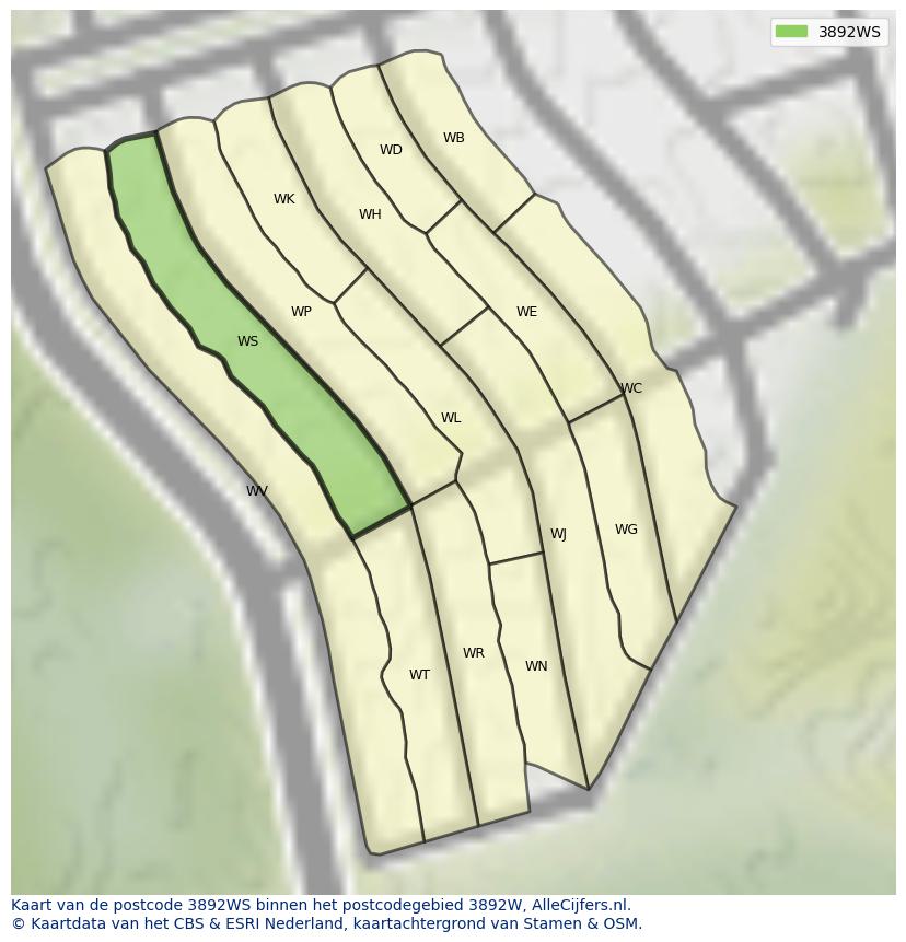 Afbeelding van het postcodegebied 3892 WS op de kaart.