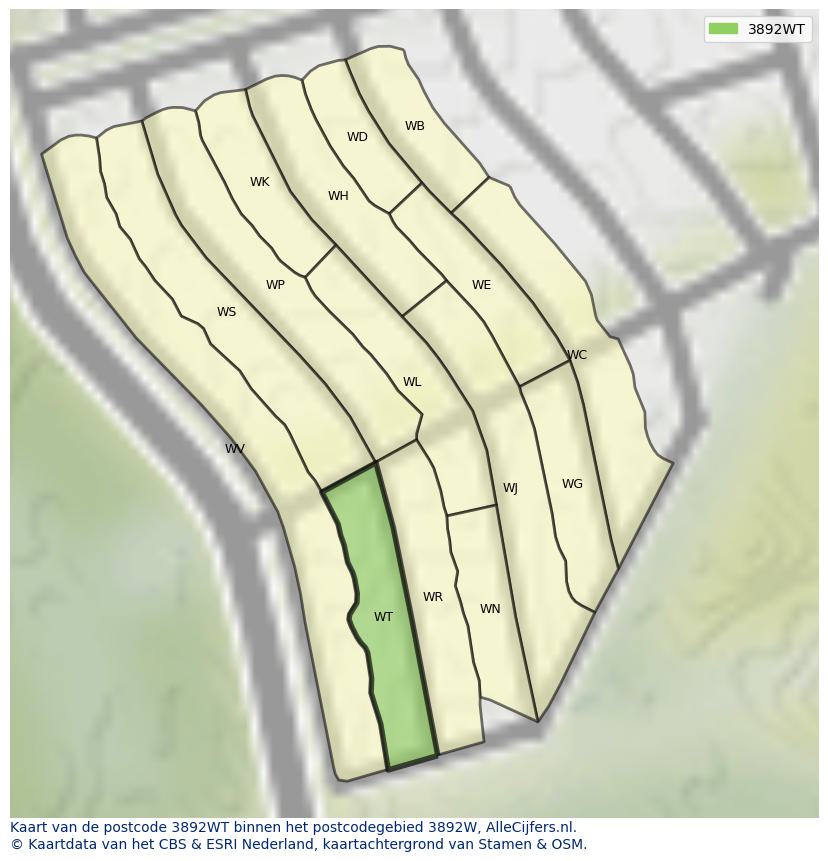 Afbeelding van het postcodegebied 3892 WT op de kaart.