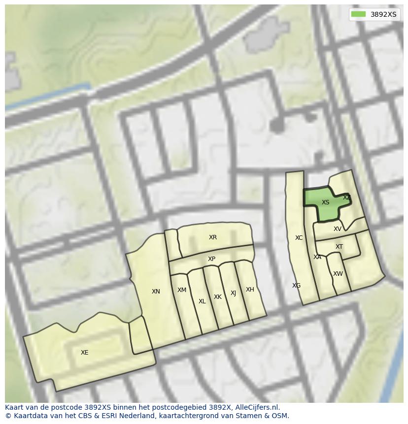 Afbeelding van het postcodegebied 3892 XS op de kaart.
