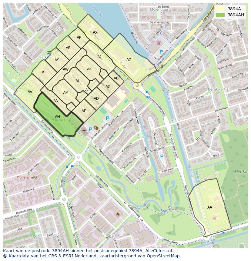 Afbeelding van het postcodegebied 3894 AH op de kaart.