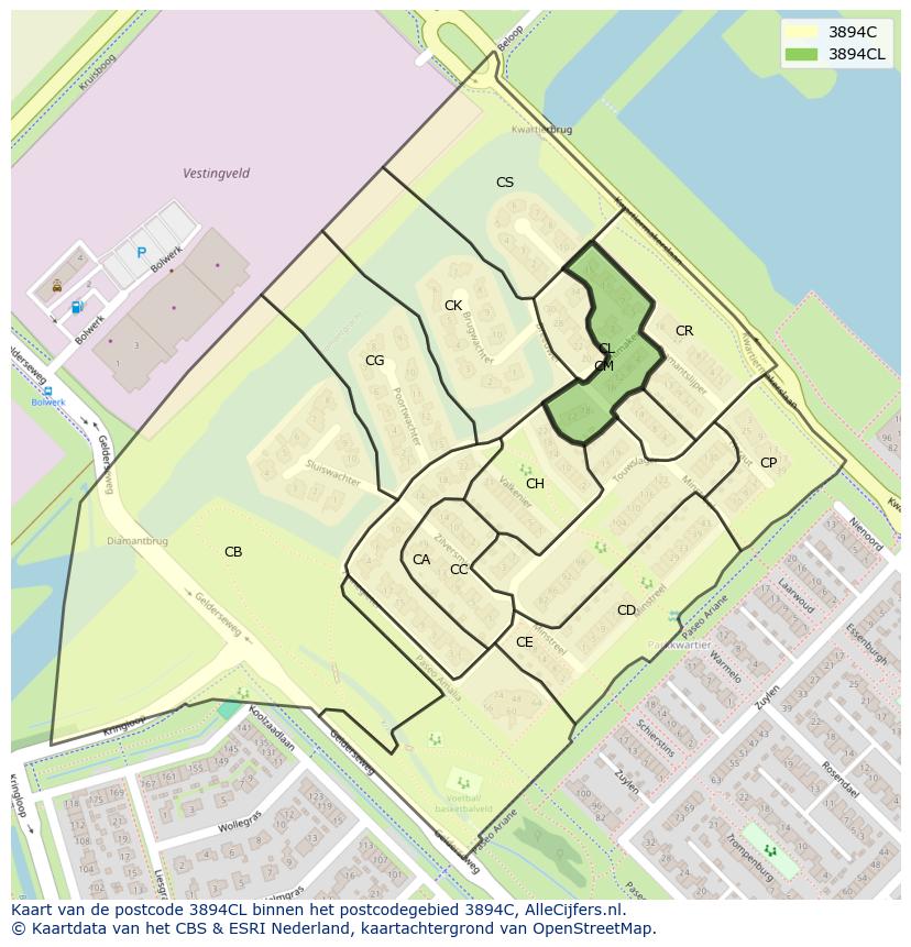 Afbeelding van het postcodegebied 3894 CL op de kaart.