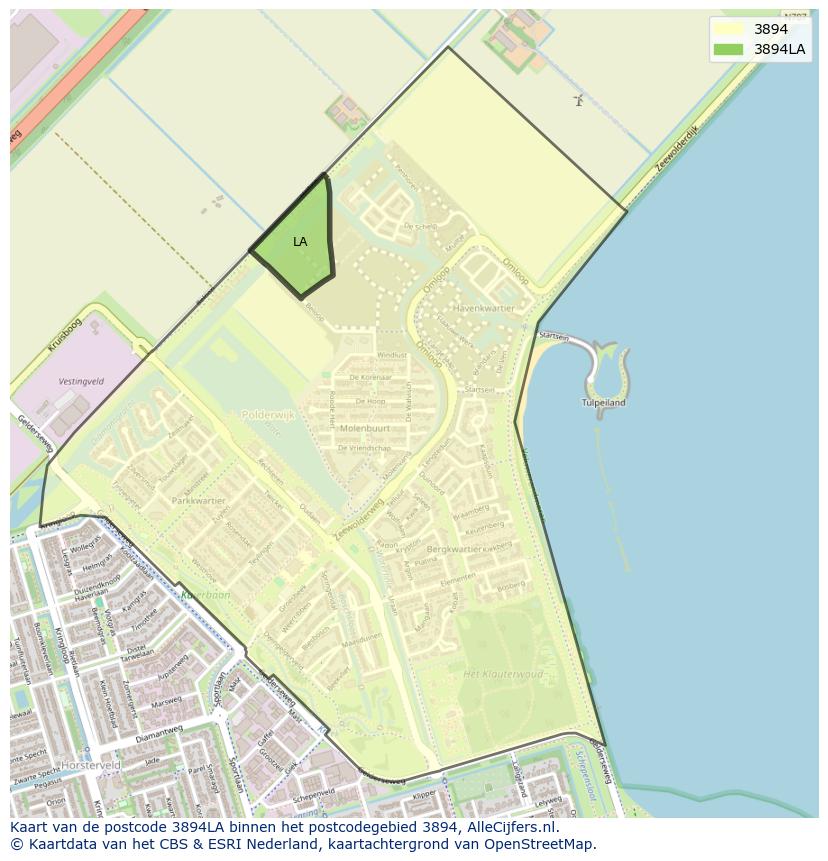 Afbeelding van het postcodegebied 3894 LA op de kaart.