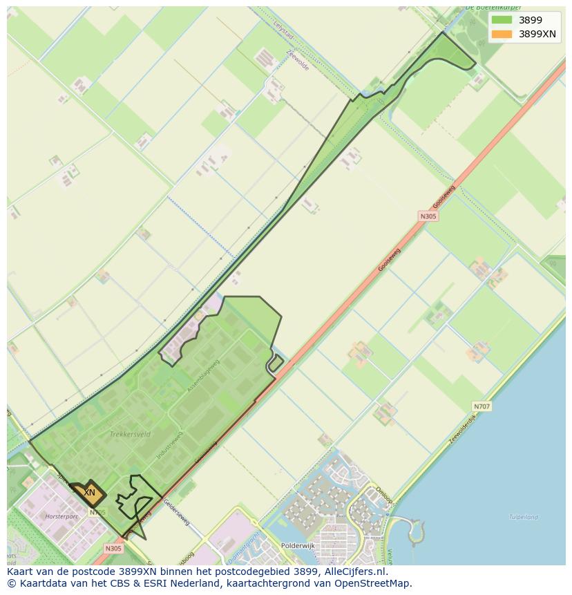 Afbeelding van het postcodegebied 3899 XN op de kaart.