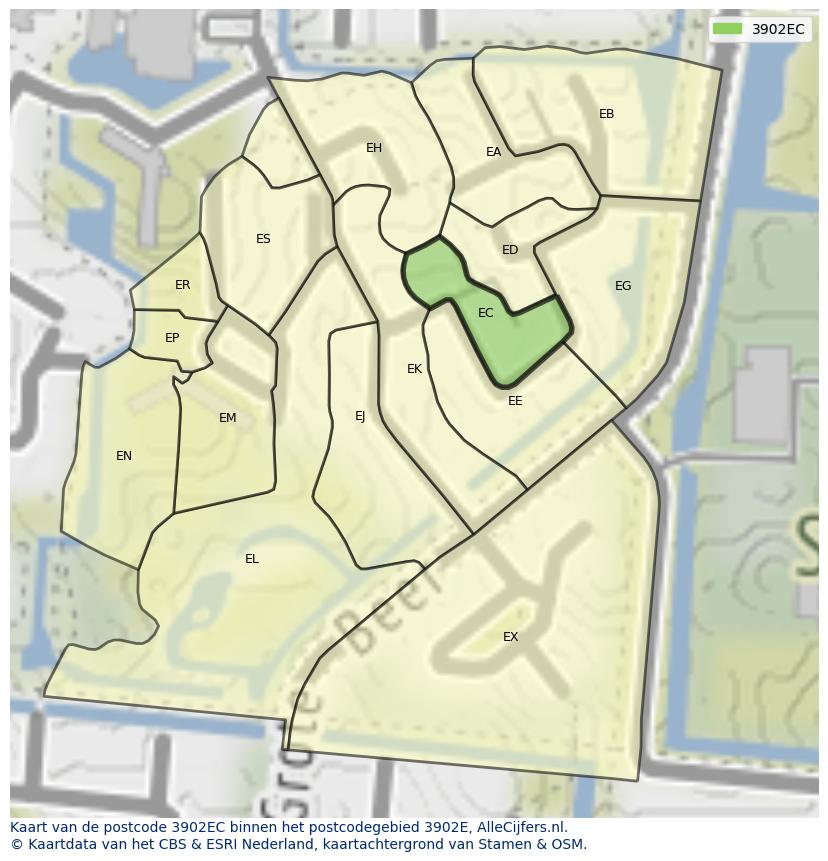 Afbeelding van het postcodegebied 3902 EC op de kaart.