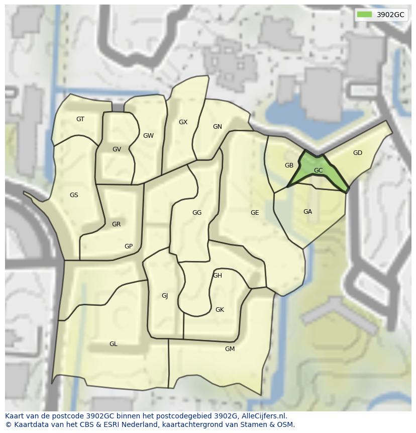 Afbeelding van het postcodegebied 3902 GC op de kaart.