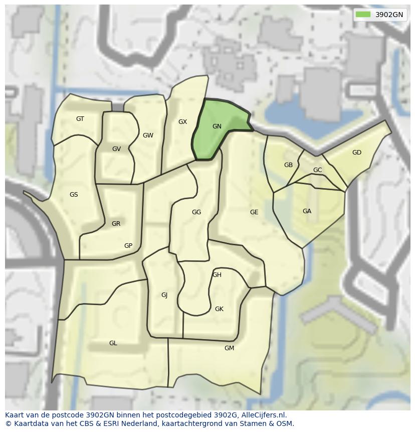 Afbeelding van het postcodegebied 3902 GN op de kaart.