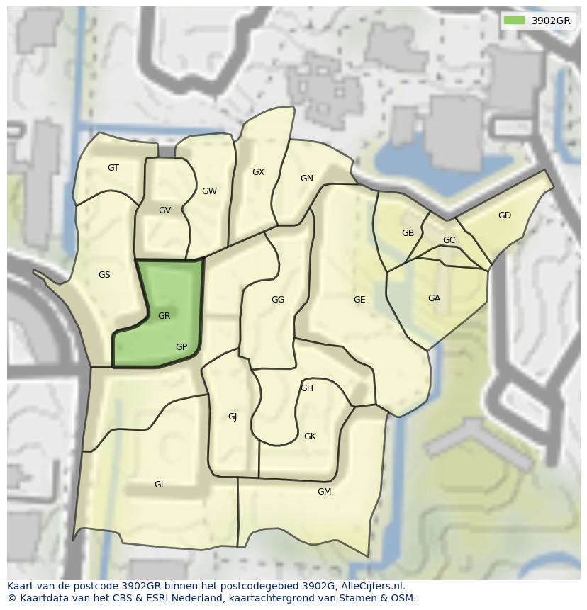Afbeelding van het postcodegebied 3902 GR op de kaart.