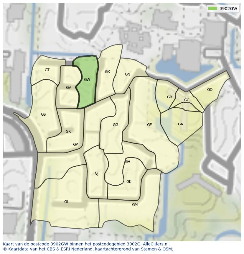 Afbeelding van het postcodegebied 3902 GW op de kaart.