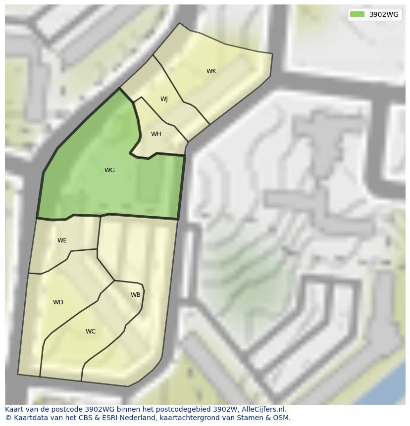 Afbeelding van het postcodegebied 3902 WG op de kaart.