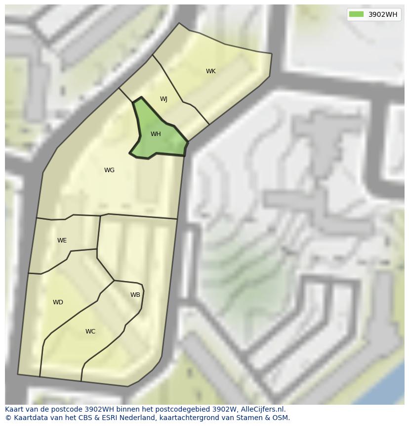 Afbeelding van het postcodegebied 3902 WH op de kaart.