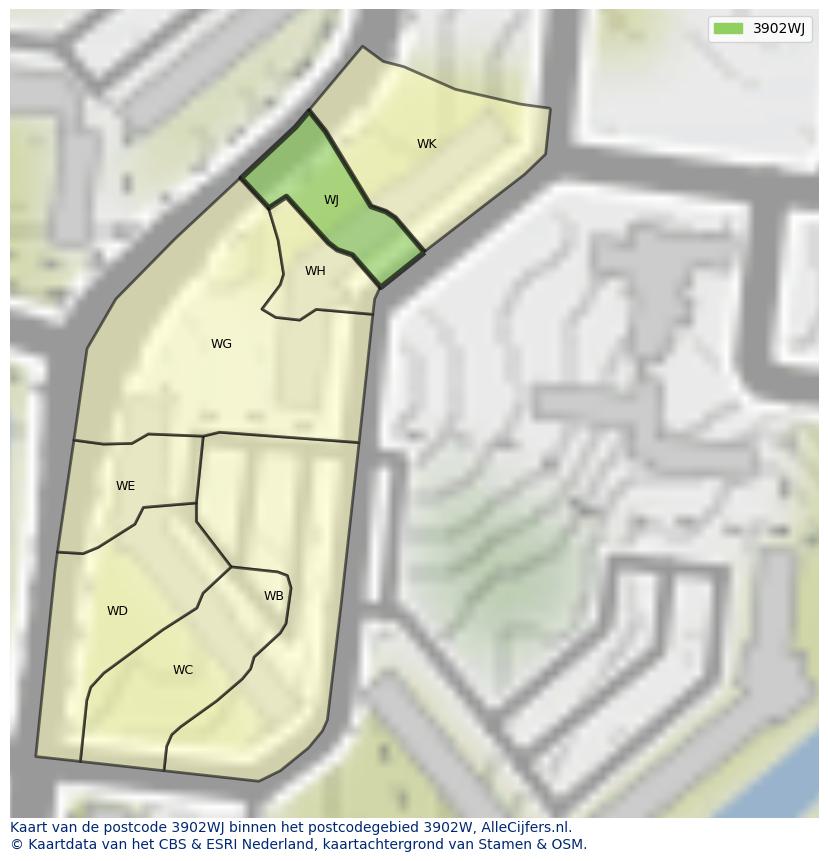 Afbeelding van het postcodegebied 3902 WJ op de kaart.